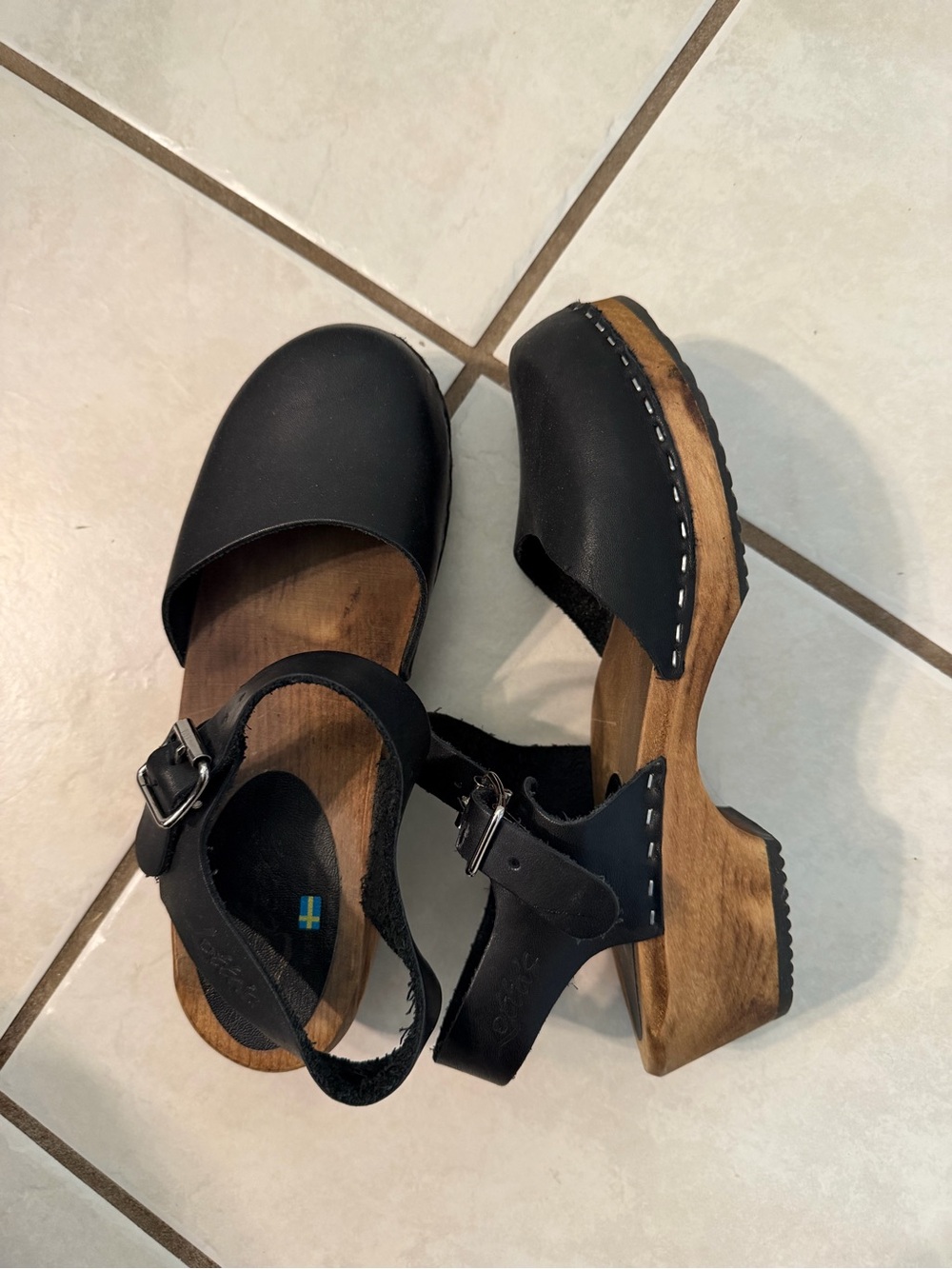 Lotta from Stockholm Classic Black Leather Women's Clog Sandals Size 8